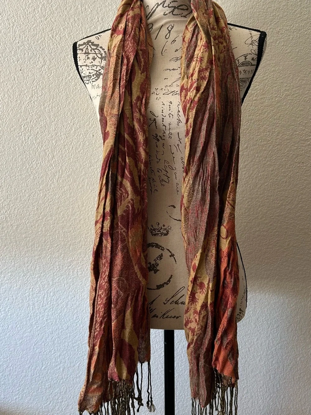 Lightweight Autumnal wrap Scarf - Multicolor Rust & Gold